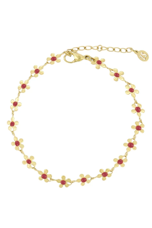 Store armband met bloemen roze rood Armbandjes