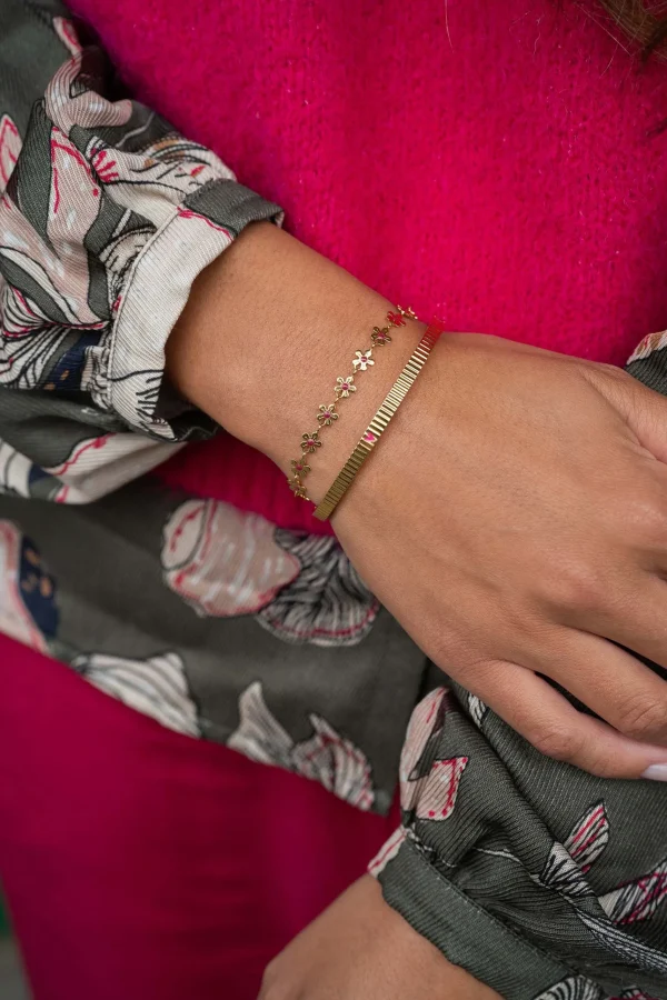 Store armband met bloemen roze rood Armbandjes