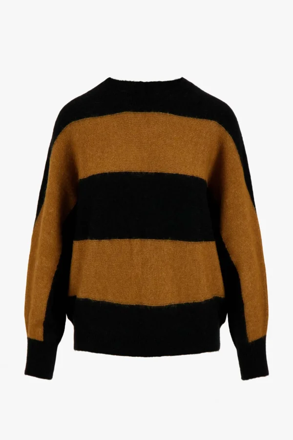 New batwin trui met streep camel/zwart Truien