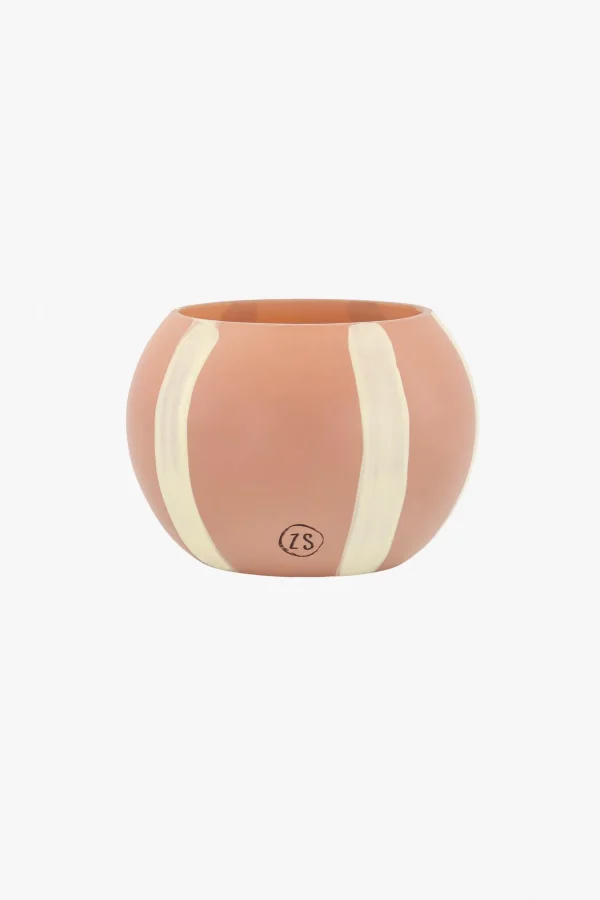 Shop glazen geurkaars met strepen zand poederroze Geurkaarsen