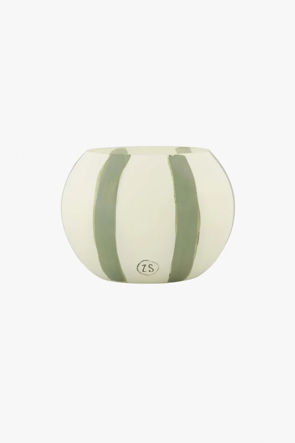 New glazen geurkaars met strepen zand saliegroen Geurkaarsen