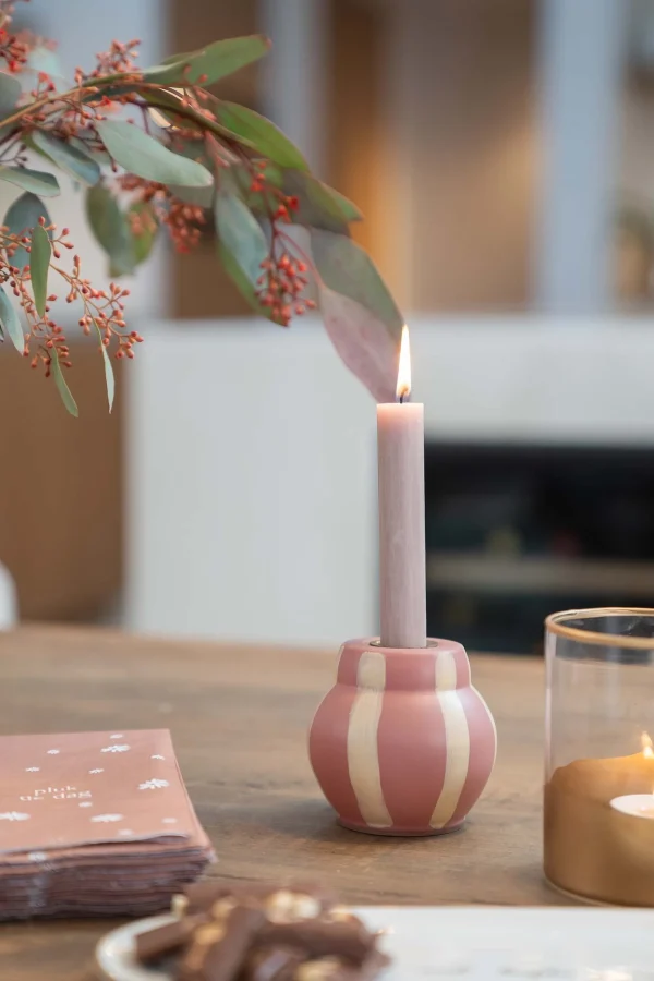 Discount glazen kandelaar met strepen Kaarsen | Kaarsenhouders