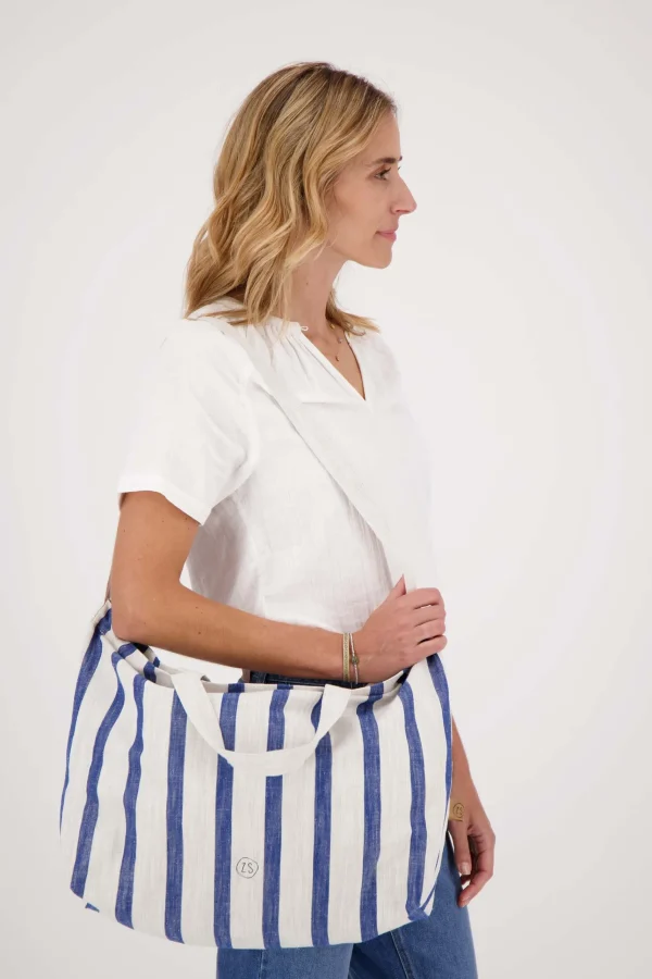 Cheap grote boodschappentas gestreept peper en zout/kobaltblauw Schoudertassen & Handtassen