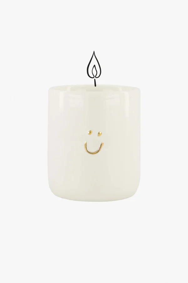 Shop keramieken geurkaars in doosje linnen smile Geurkaarsen