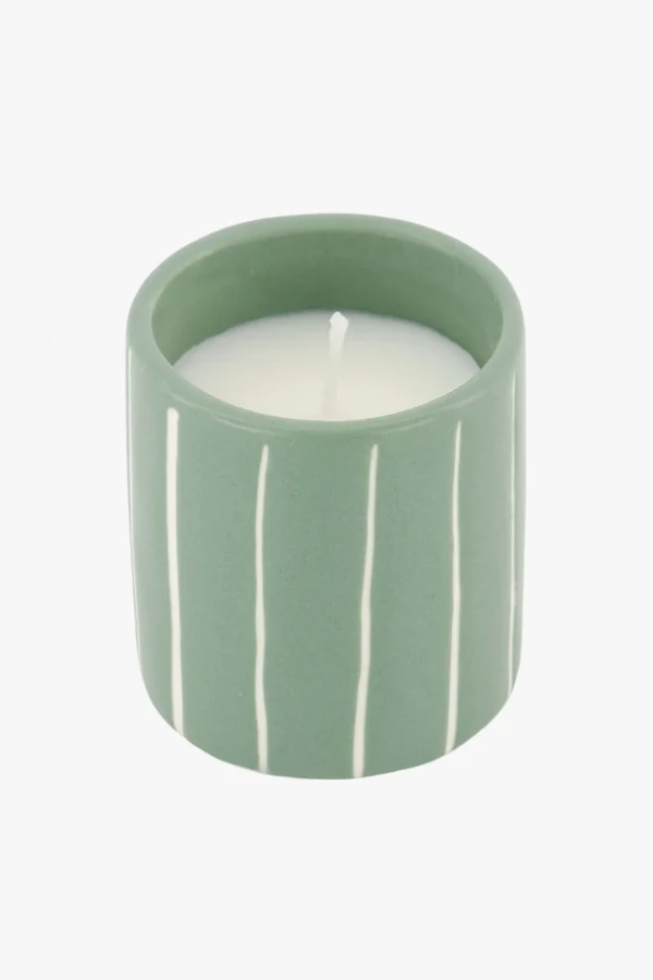 New keramieken geurkaars met houten deksel klavertje salie Geurkaarsen