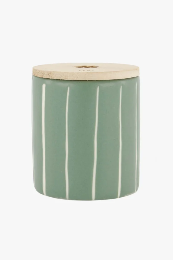 New keramieken geurkaars met houten deksel klavertje salie Geurkaarsen