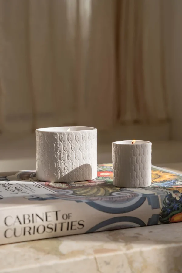 Fashion keramieken geurkaarsje structuur veertjes s Geurkaarsen