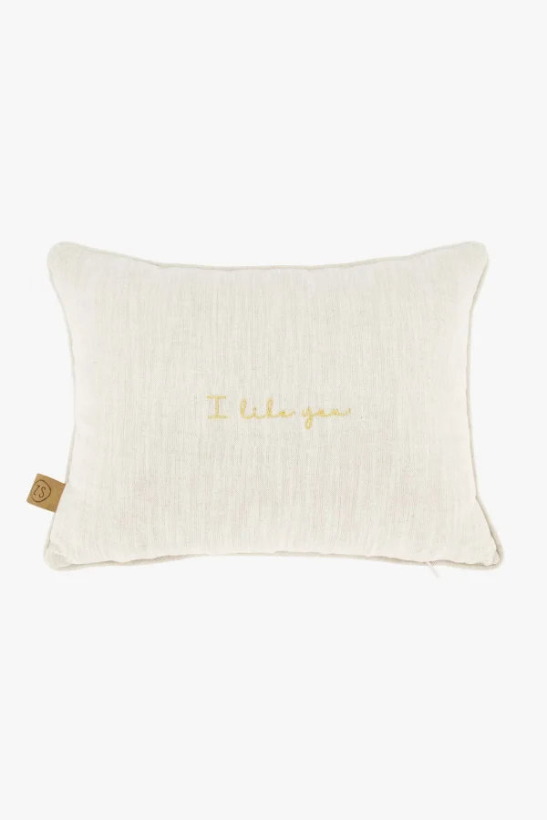 Sale kussen i like you en hartjes 35x25cm peper en zout/goud Kussens