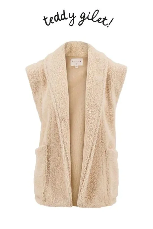 Sale lang teddy gilet met zakken off white Vesten