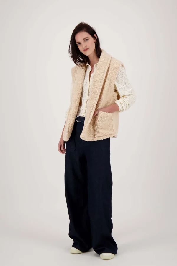 Sale lang teddy gilet met zakken off white Vesten