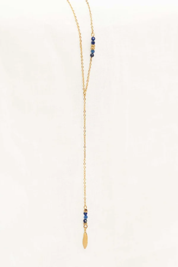 Cheap lange ketting met veertje goud/kobalt Kettingen