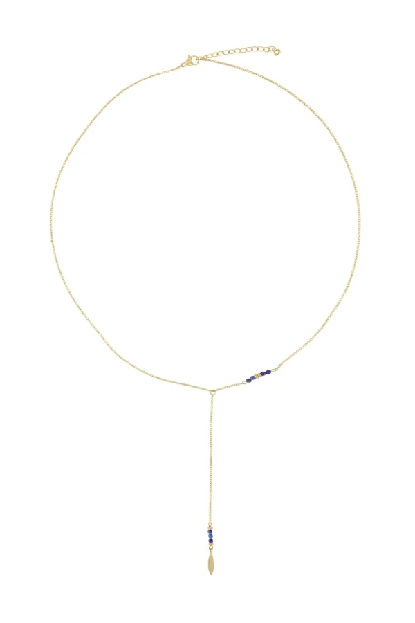 Cheap lange ketting met veertje goud/kobalt Kettingen