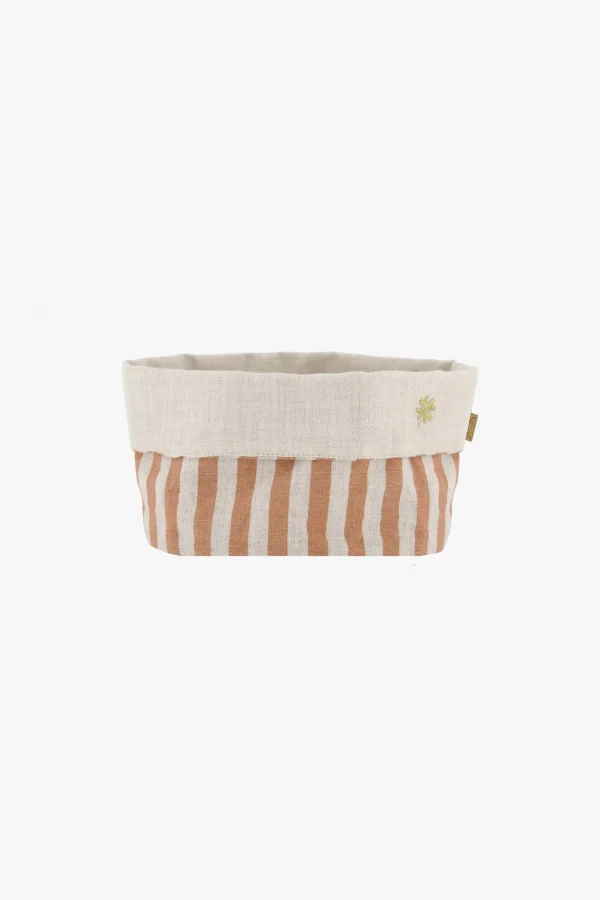 New linnen mandje strepen M terra roze Keukenaccessoires