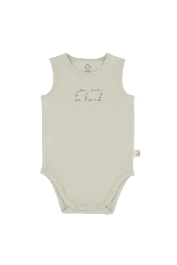 Outlet mouwloos rompertje so loved zand Baby