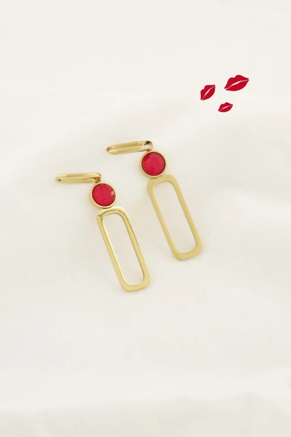 New oorbel met glassteen roze rood Oorbellen