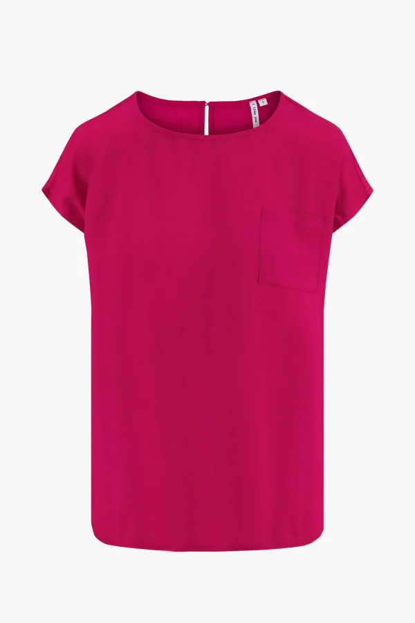 Online satijnen twill top met boothals roze rood Tops