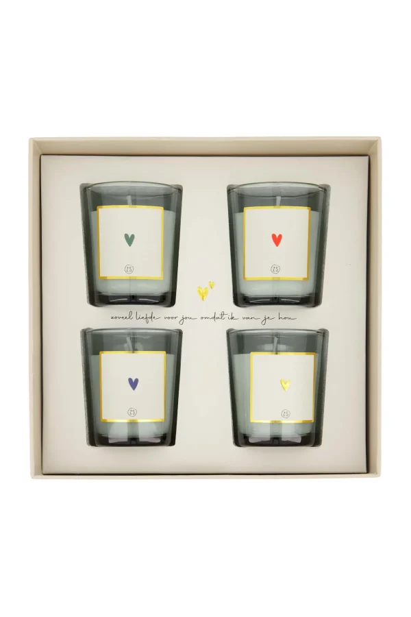 Cheap set van 4 glaskaarsjes hartje Kaarsen