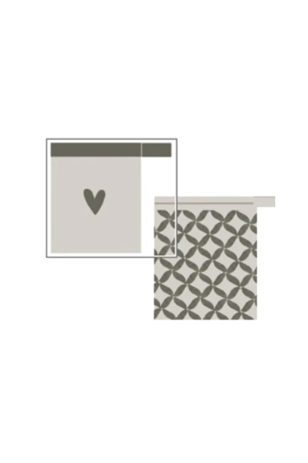 Clearance set van 2 washandjes hartje/patroon antracietgrijs/zand Bad