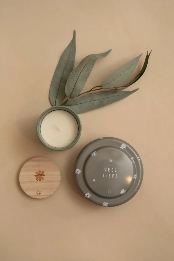 Outlet tinnen geurkaars bamboe veel liefs saliegroen Geurkaarsen