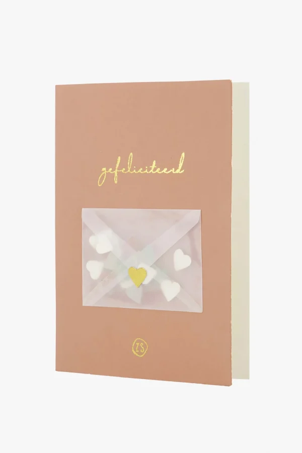 Online wenskaart hoera met hartjes confetti terra roze Kaartjes