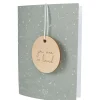 Hot wenskaart met houten tag so loved saliegroen Baby